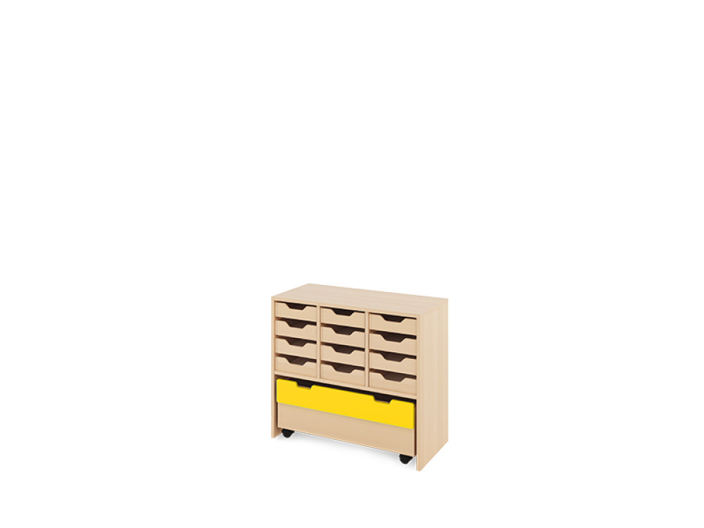 Storage Unit M with shallow cardboard trays + container - Eko