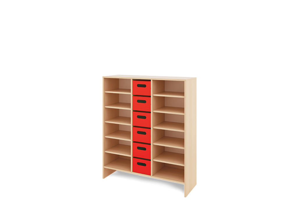 Storage Unit XL with shelves + deep cardboard trays - Red