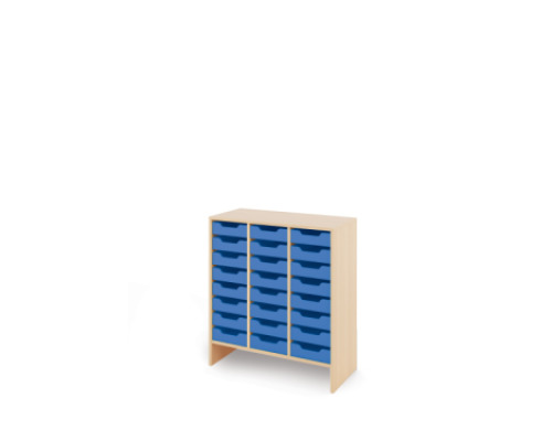 Storage Unit L with shallow wooden trays - Blue