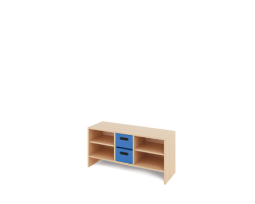 Storage Unit S with shelves + deep wooden trays - Blue