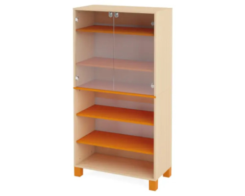 High wardrobe with shelves and glass doors. Orange. Fresh Collection