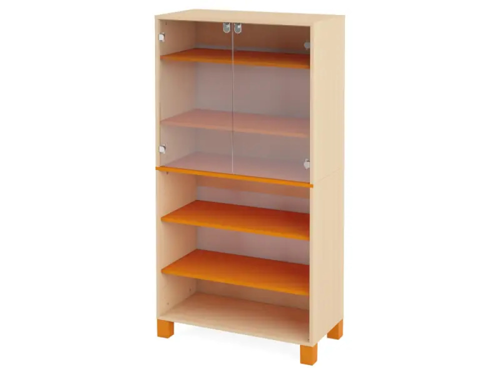 High wardrobe with shelves and glass doors. Orange. Fresh Collection