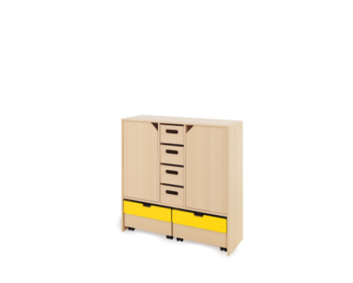Storage Unit X with shelves and doors + with deep wooden trays & container - Eko