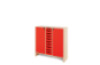 Storage Unit X with shelves and doors + shallow cardboard trays - Red