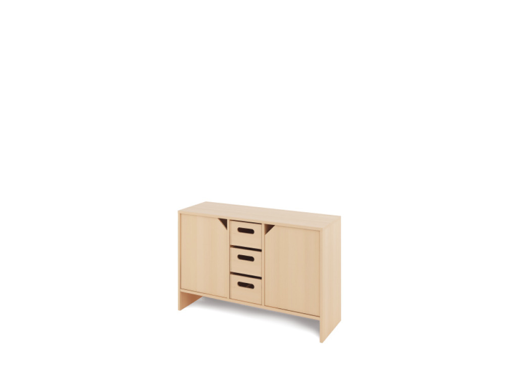Storage Unit M with shelves and doors + deep wooden trays - Eko