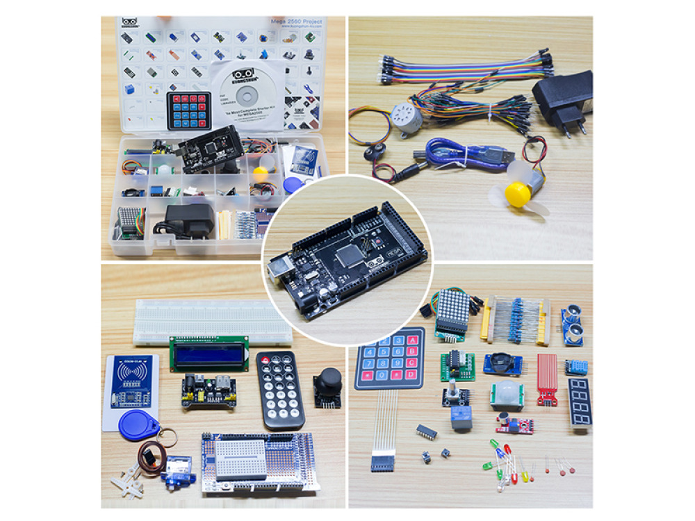 Microcontroller with sensors and accessories. Atmega2560 - the most complete Arduino starter kit.