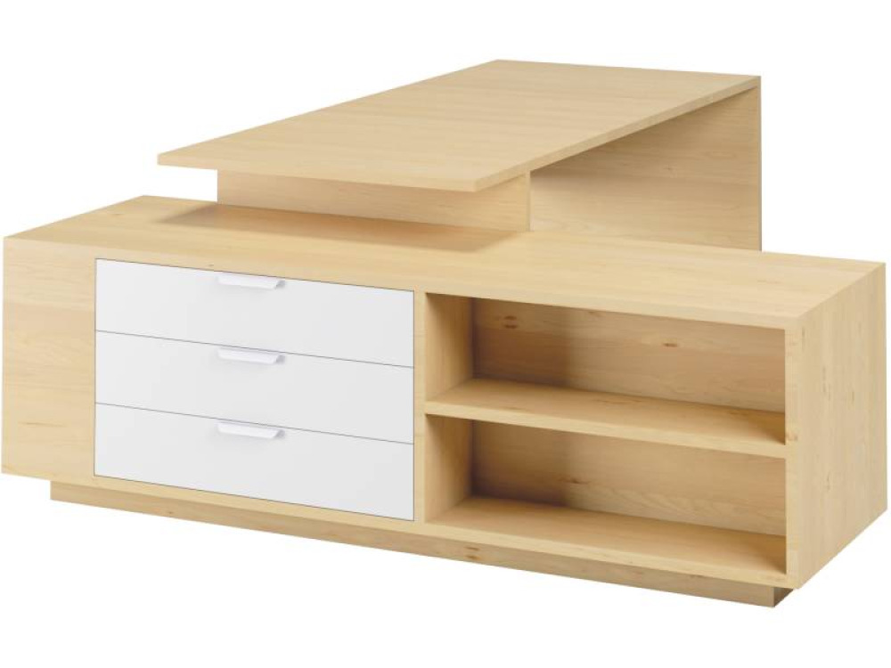 Headmaster s desk with raised table top and drawers - birch and white. Exclusive