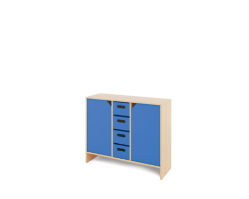 Storage Unit L with shelves and doors + deep wooden trays - Blue