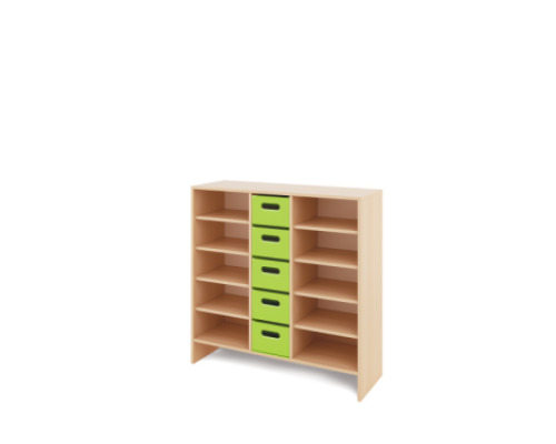Storage Unit X with shelves + deep cardboard trays - Green