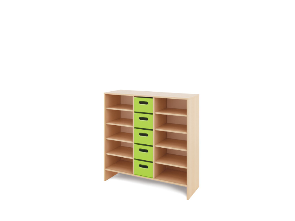 Storage Unit X with shelves + deep cardboard trays - Green