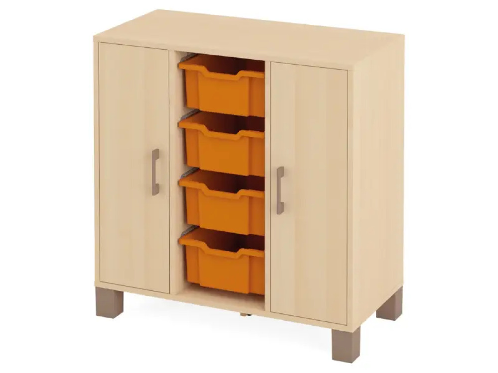 Cabinet with shelves, doors and 4 containers. Birch. Fresh Collection