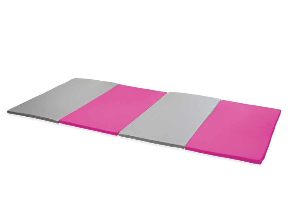 Foldable gymnastics mat 4-part. Pink-grey