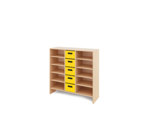 Storage Unit X with shelves + deep cardboard trays - Yellow