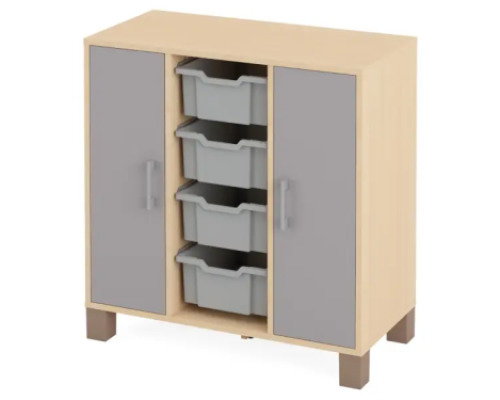Cabinet with shelves, doors and 4 containers. Grey. Fresh Collection