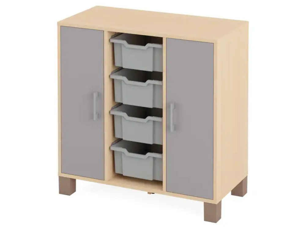 Cabinet with shelves, doors and 4 containers. Grey. Fresh Collection
