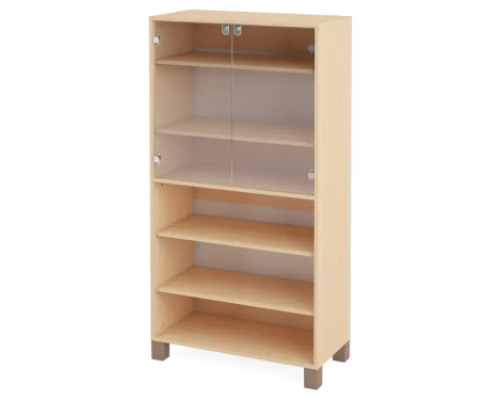 High wardrobe with shelves and glass doors. Birch. Fresh Collection