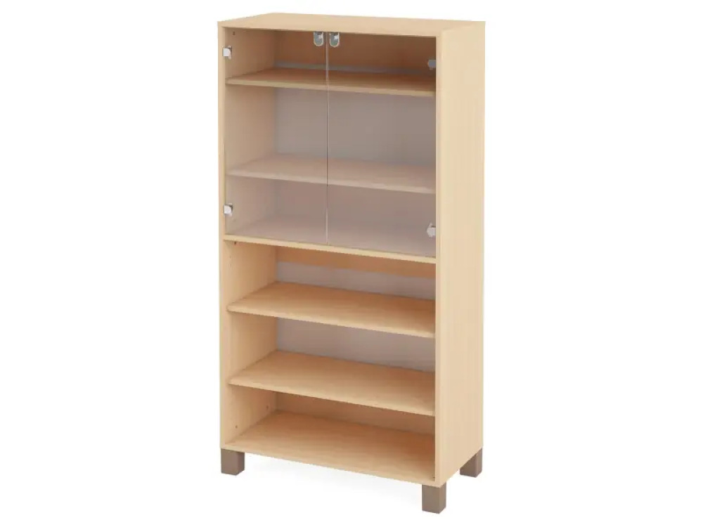 High wardrobe with shelves and glass doors. Birch. Fresh Collection