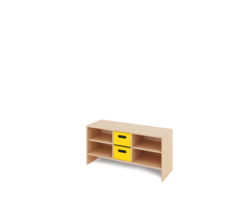 Storage Unit S with shelves + deep wooden trays - Yellow