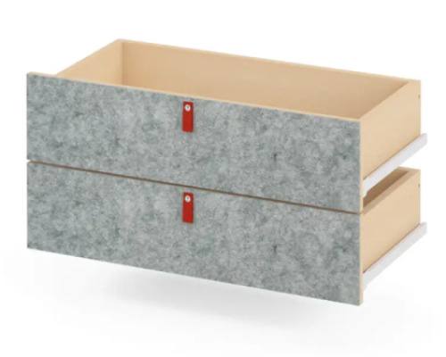 Set of grey wide low drawers with felt front. Cubo Acoustic Collection