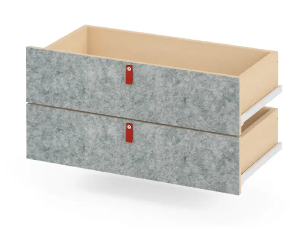 Set of grey wide low drawers with felt front. Cubo Acoustic Collection