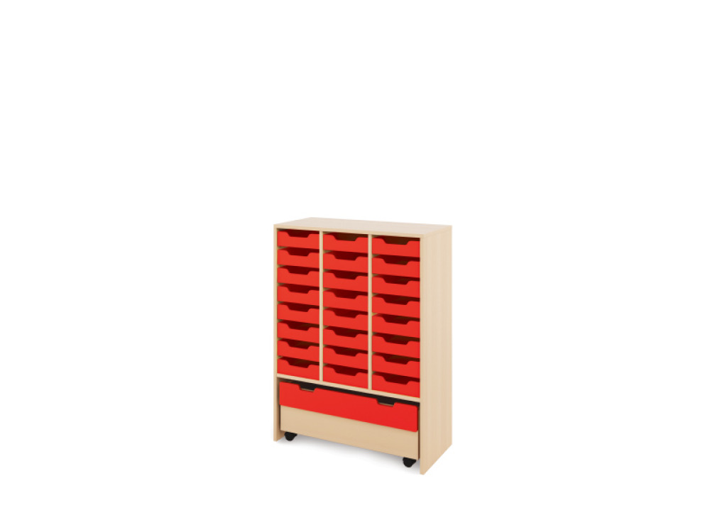 Storage Unit X with shallow cardboard trays + container - Red