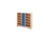 Storage Unit X with shelves + shallow wooden trays - Blue
