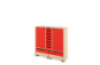 Storage Unit X with shelves and doors + shallow cardboard trays & container - Red