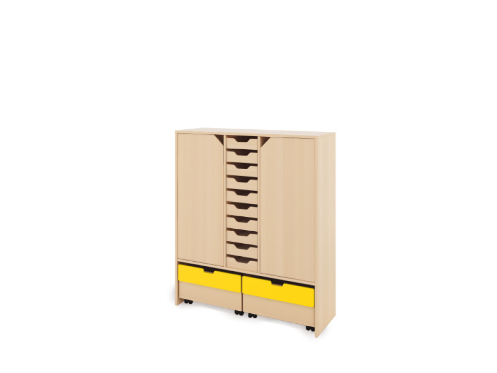 Storage Unit XL with shelves and doors + shallow wooden trays & container - Eko
