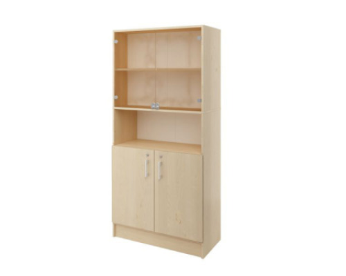 PRIMA FEATURES Unit with wooden doors and a glass doors birch