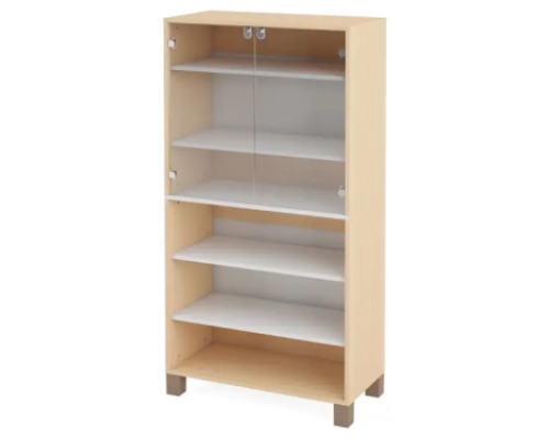 High wardrobe with shelves and glass doors. White. Fresh Collection