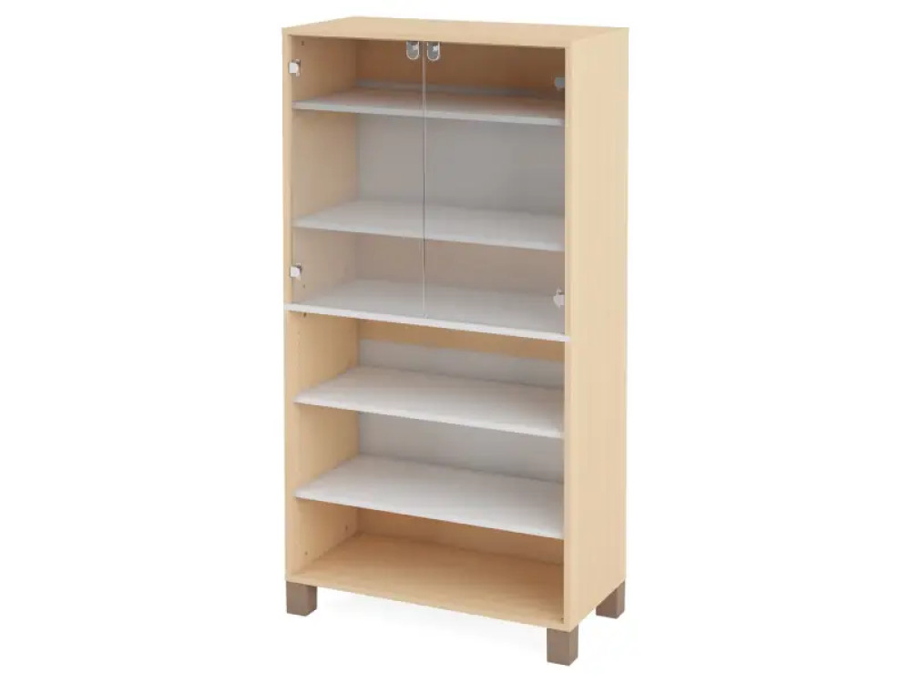High wardrobe with shelves and glass doors. White. Fresh Collection