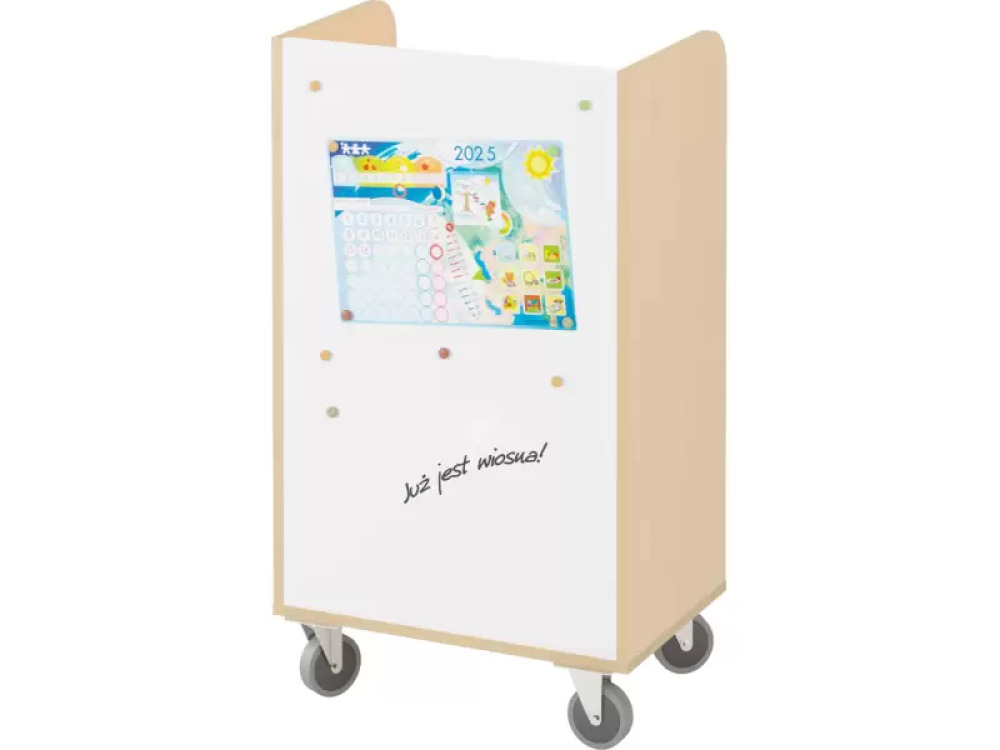 Mobile cabinet with a desk and magnetic board