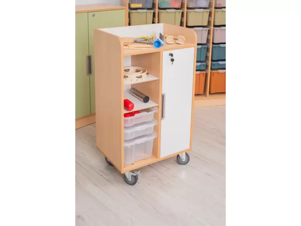 Mobile cabinet with a desk and magnetic board