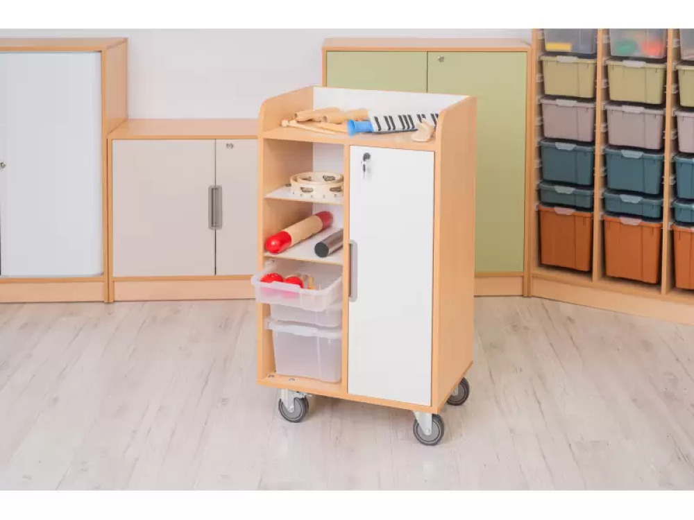 Mobile cabinet with a desk and magnetic board