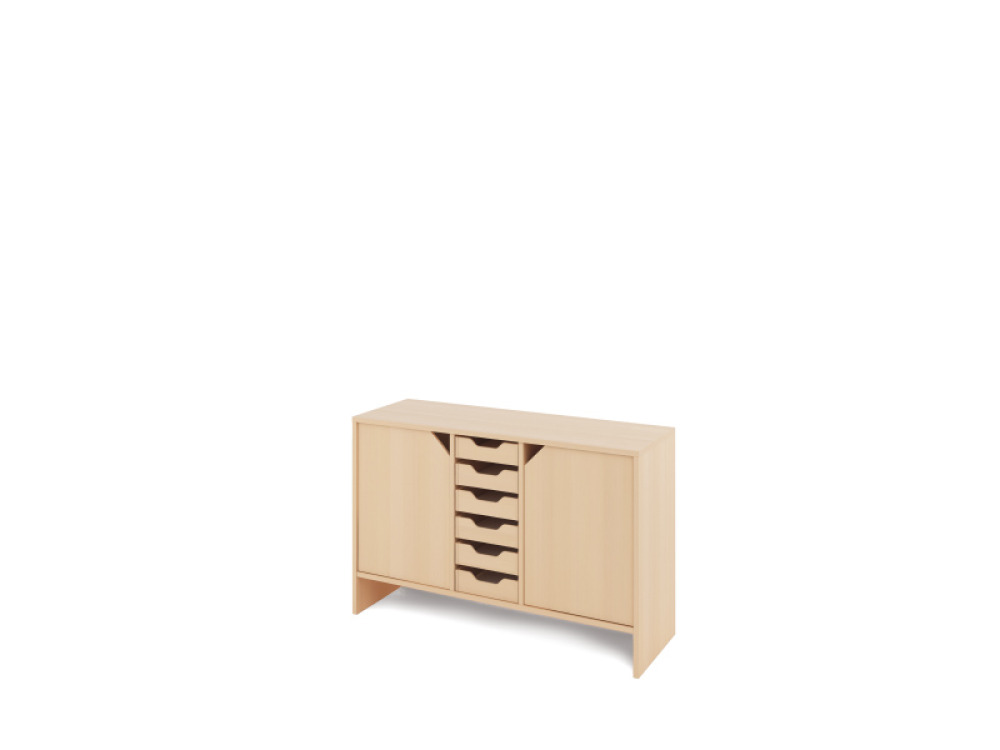 Storage Unit M with shelves and doors + shallow wooden trays - Eko