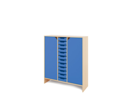 Storage Unit XL with shelves and doors + shallow wooden trays - Blue