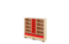 Storage Unit X with shelves + shallow cardboard trays & container - Red