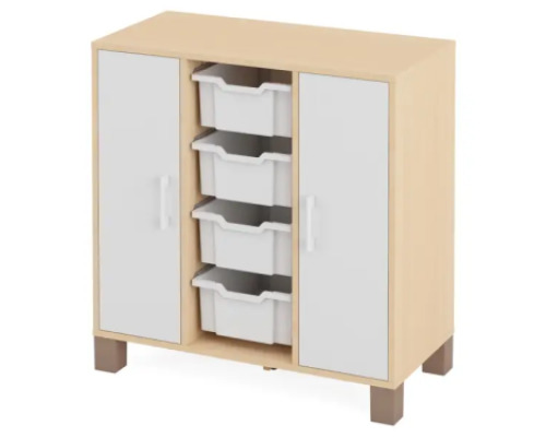 Cabinet with shelves, doors and 4 containers. White. Fresh Collection