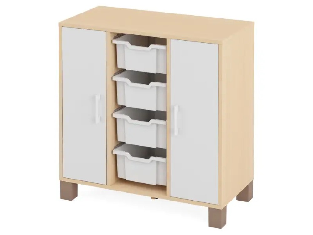 Cabinet with shelves, doors and 4 containers. White. Fresh Collection