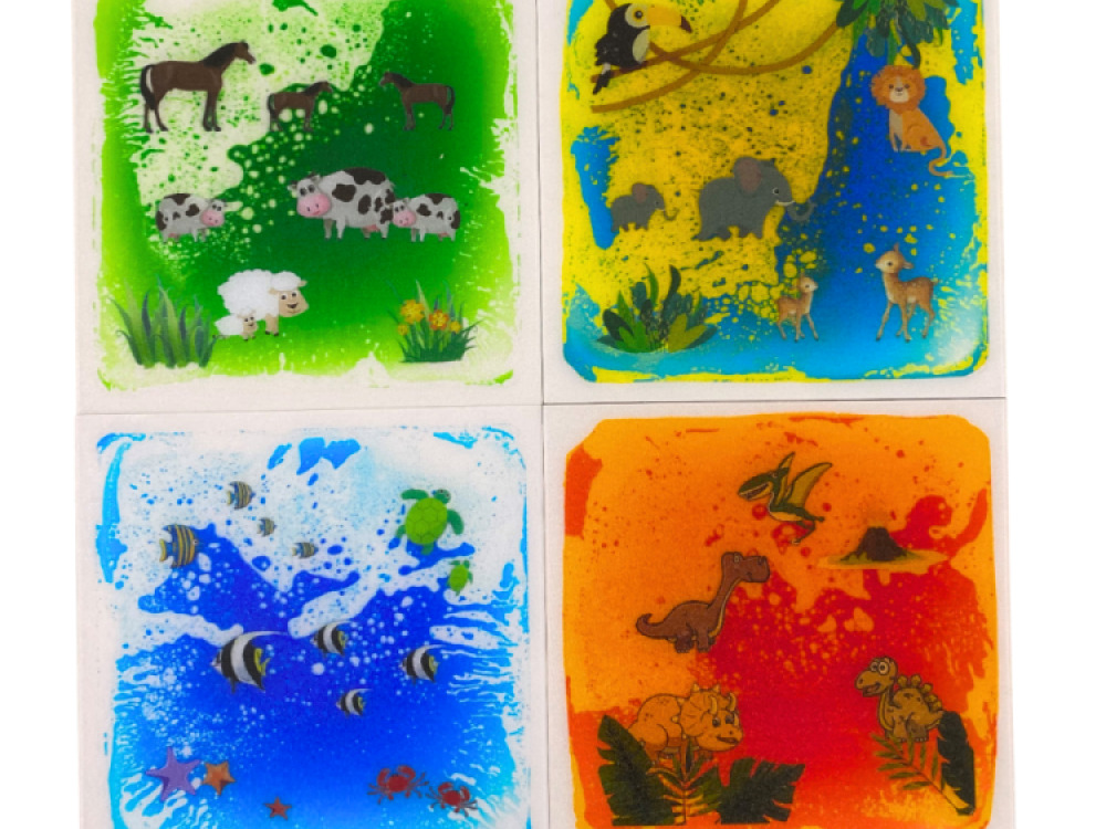 Animal Themed Liquid Floor Sensory Tiles Set of 4 30cm Visual and Tactile Exploration