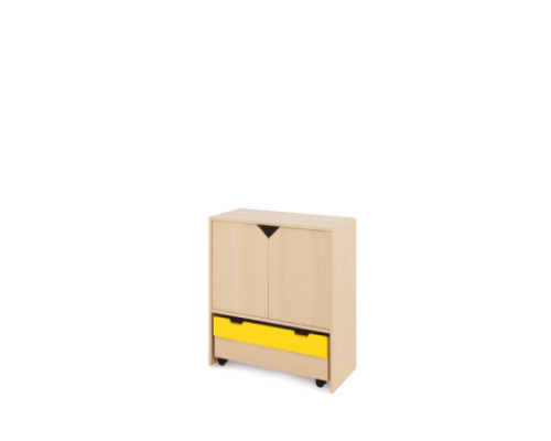 Storage Unit L with shelves + doors & container - Beech