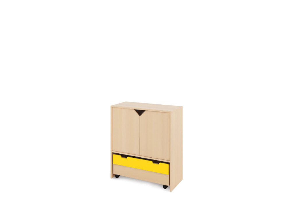 Storage Unit L with shelves + doors & container - Beech