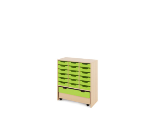 Storage Unit L with shallow wooden trays + container - Green