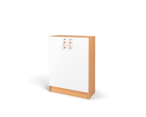Beech storage unit with white doors from the Prima collection.