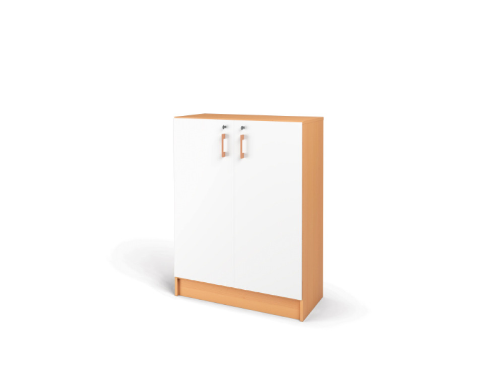 Beech storage unit with white doors from the Prima collection.