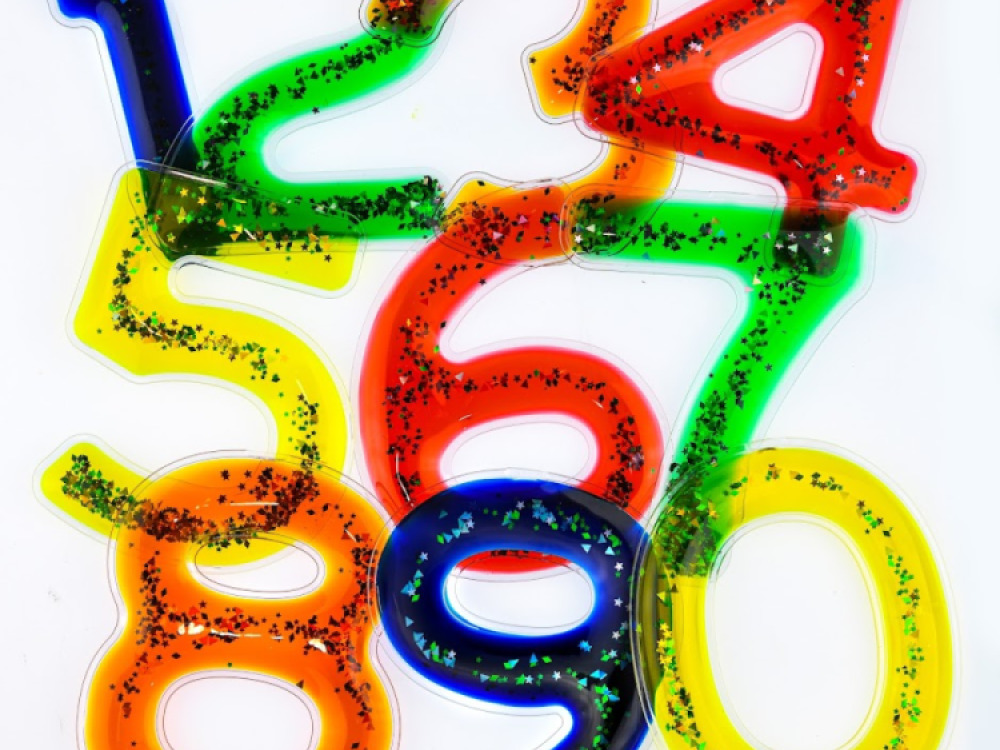 Squidgy Sparkly Numbers 10 Pack Sensory Gel Shapes, Glitter & Colourful Liquid, Squidgy Jelly Fidgeting Toy