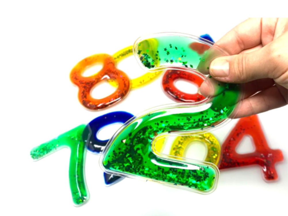 Squidgy Sparkly Numbers 10 Pack Sensory Gel Shapes, Glitter & Colourful Liquid, Squidgy Jelly Fidgeting Toy