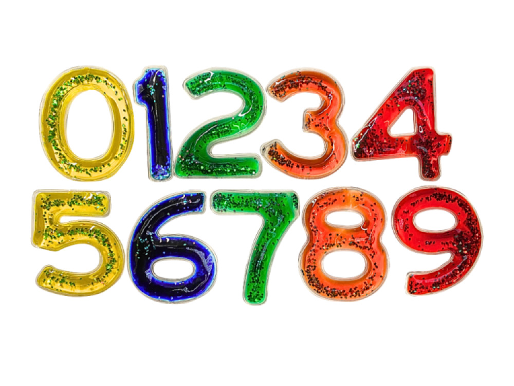 Squidgy Sparkly Numbers 10 Pack Sensory Gel Shapes, Glitter & Colourful Liquid, Squidgy Jelly Fidgeting Toy