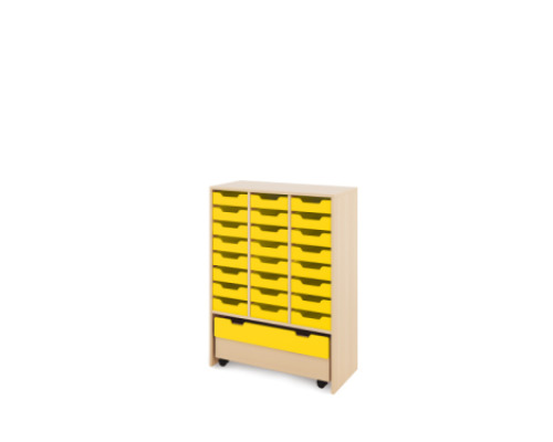 Storage Unit X with shallow wooden trays + container - Yellow