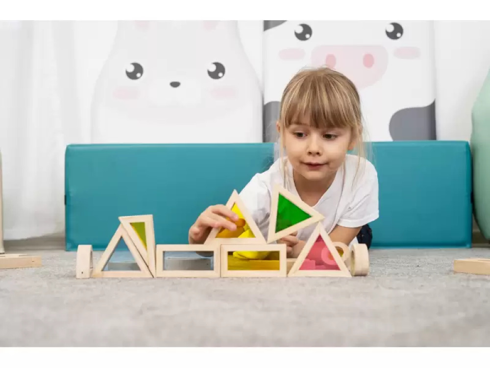Wooden blocks with windows and fillings